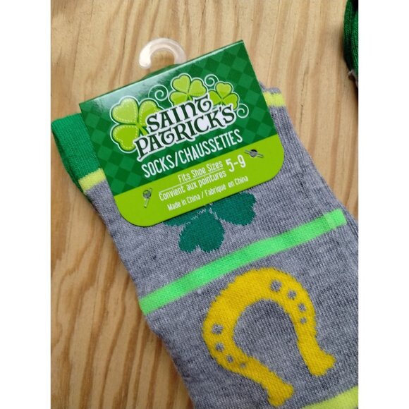 Saint Patricks Day Socks Shamrock & Lucky Horseshoe 3 Pack Collection - Picture 4 of 7